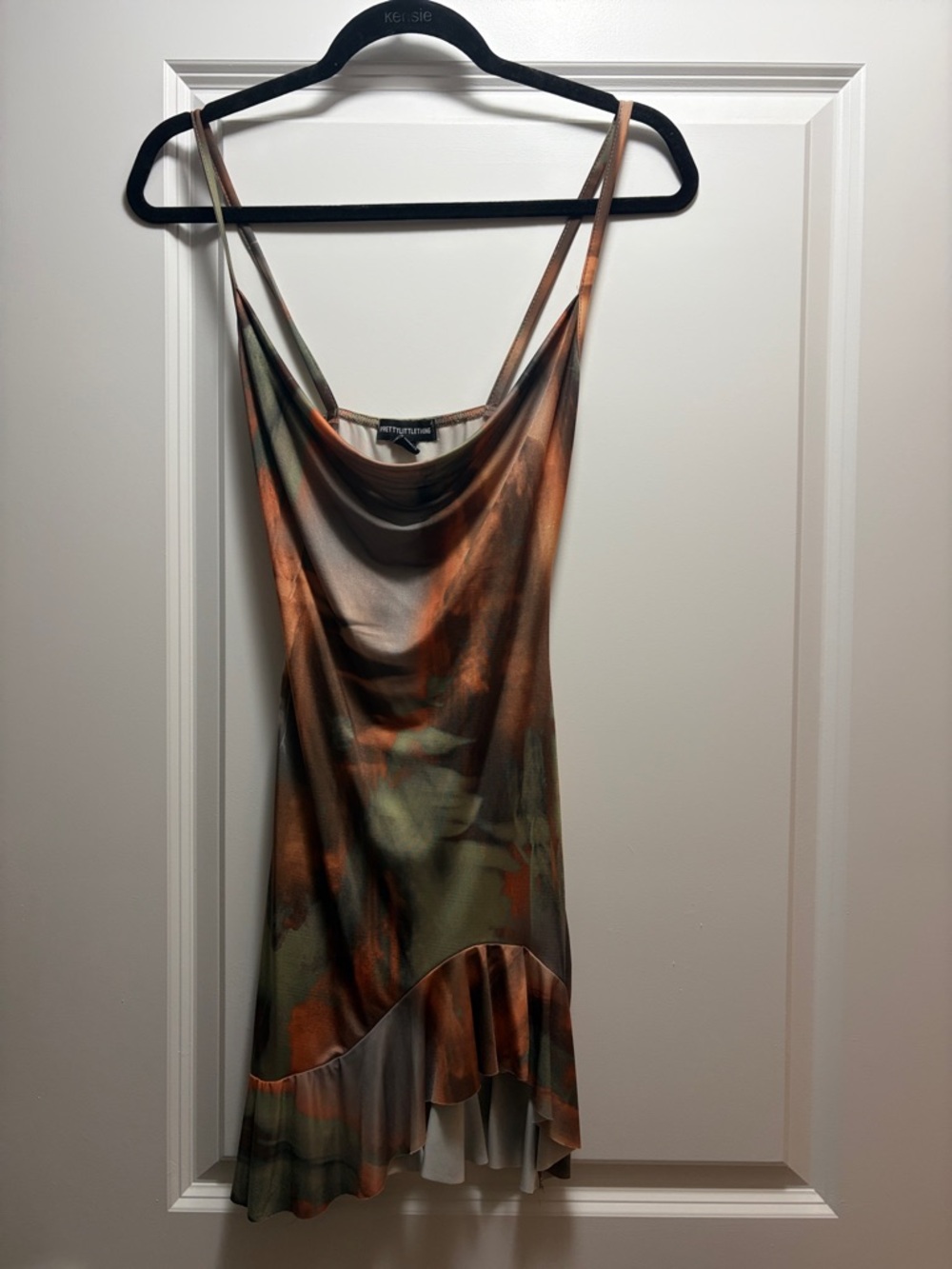 PrettyLittleThing Olive and Rust Cowl Neck Mini Dress